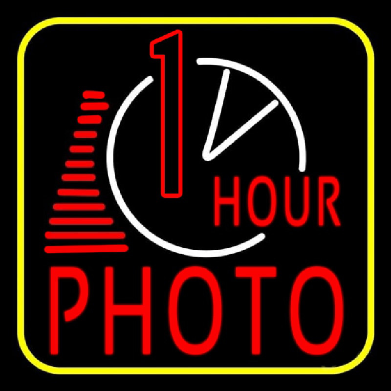 1 Hour Photo With Clock Icon Neon Sign