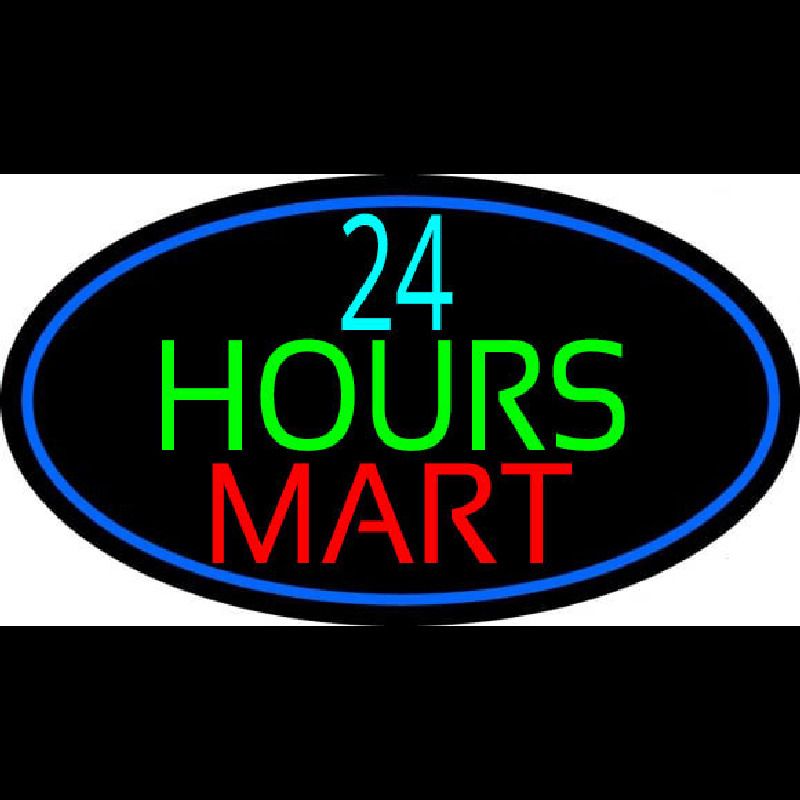24 Hours Mini Mart With Blue Round Neon Sign