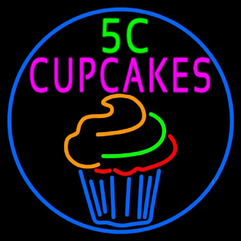 5c Cupcakes In Blue Round Neon Sign