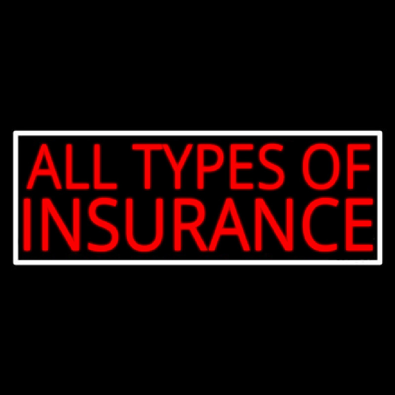 All Types Of Insurance With White Border Neon Sign