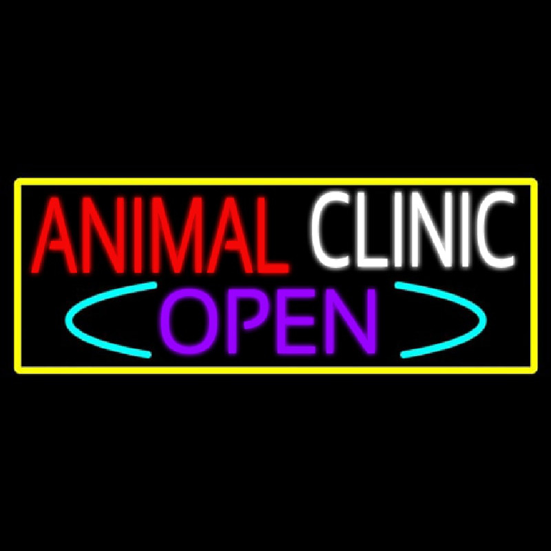 Animal Clinic Open With Yellow Border Neon Sign