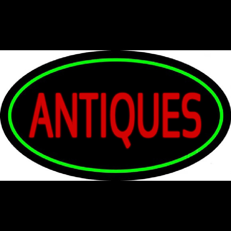 Antiques Green Oval Neon Sign