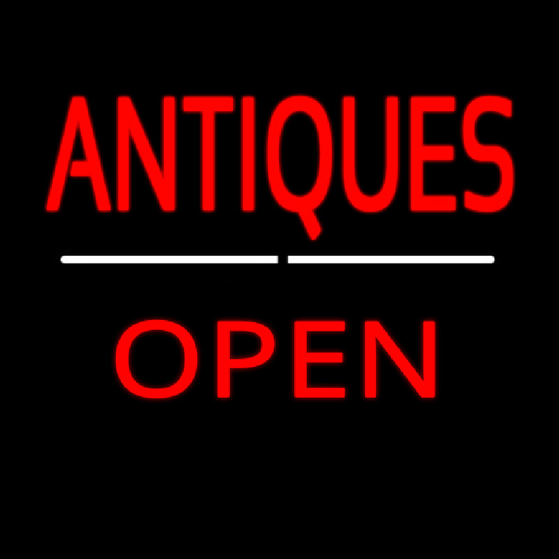 Antiques Open White Line Neon Sign