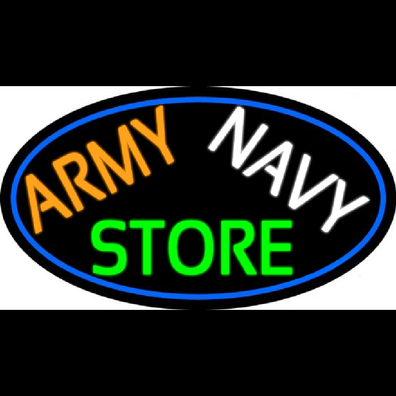 Army Navy Store With Blue Border Neon Sign