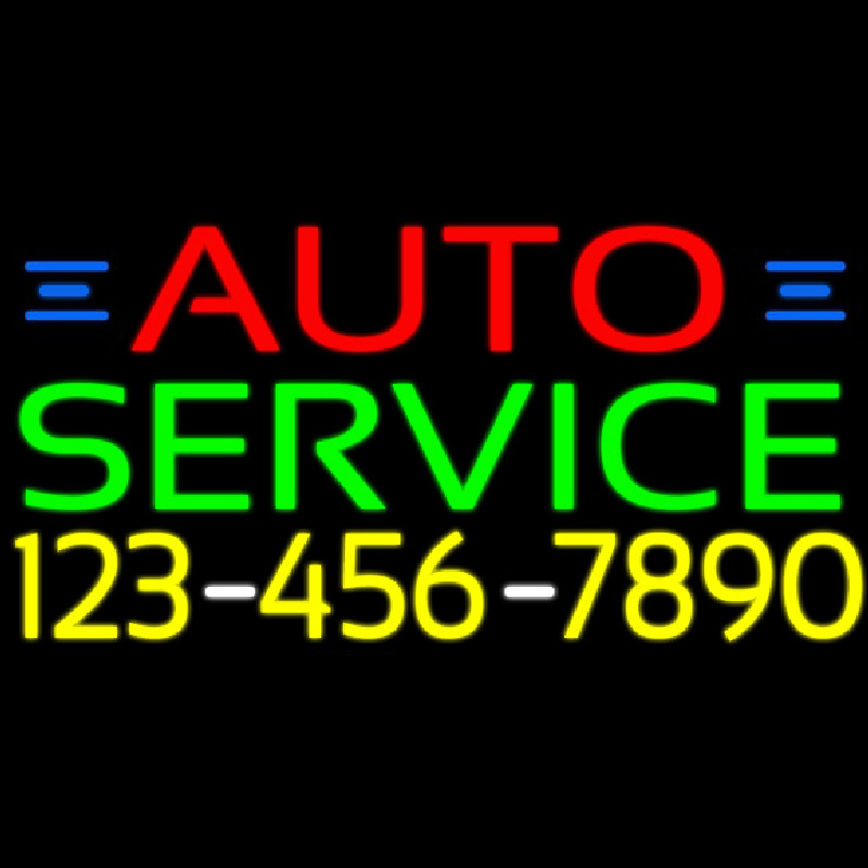 Auto Service With Phone Number Neon Sign