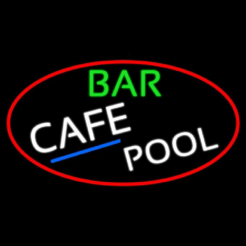 Bar Cafe Pool Oval With Red Border Neon Sign