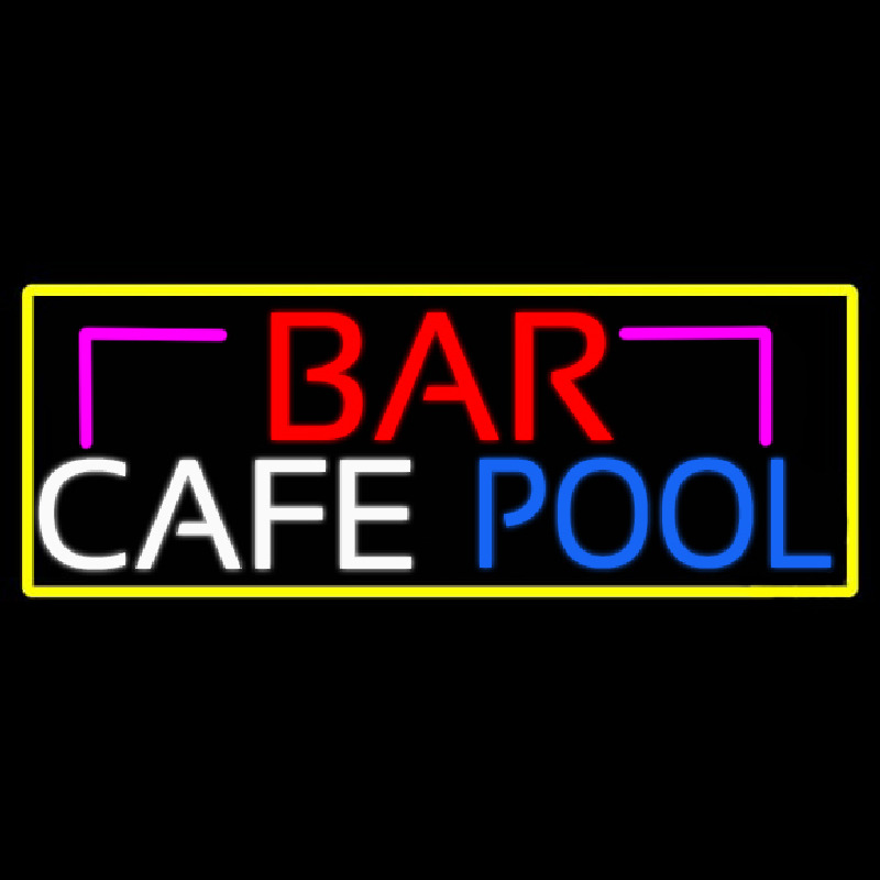 Bar Cafe Pool With Yellow Border Neon Sign