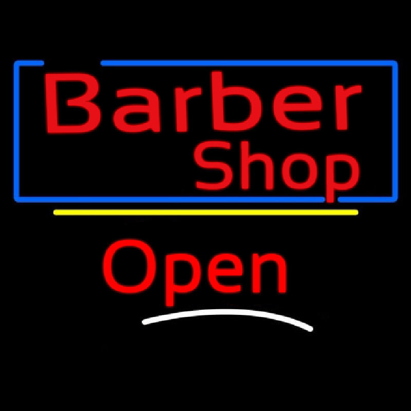 Barber Shop Blue Border Open Neon Sign