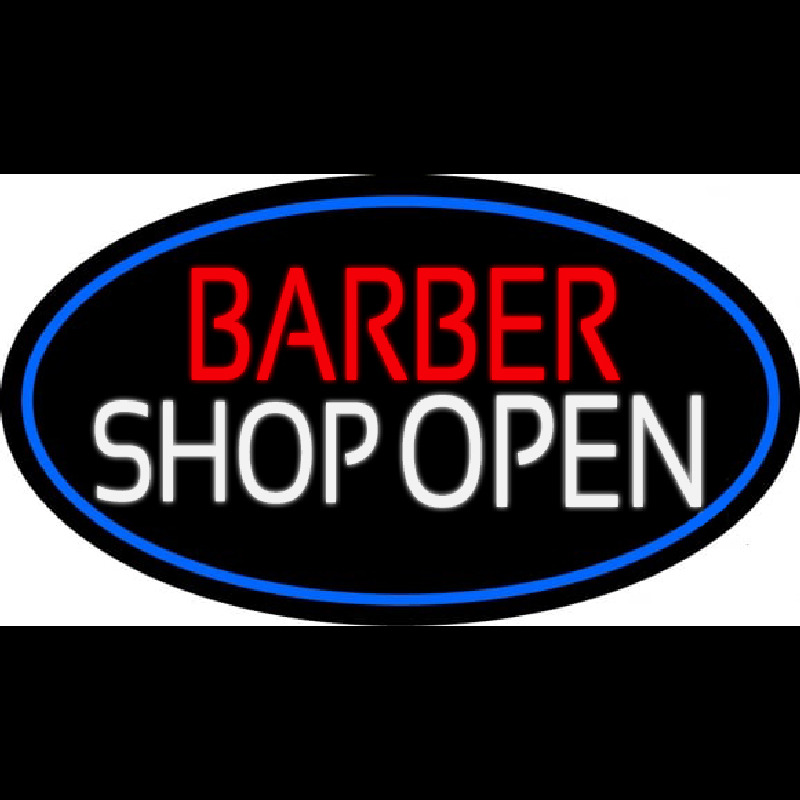 Barber Shop Open With Blue Border Neon Sign