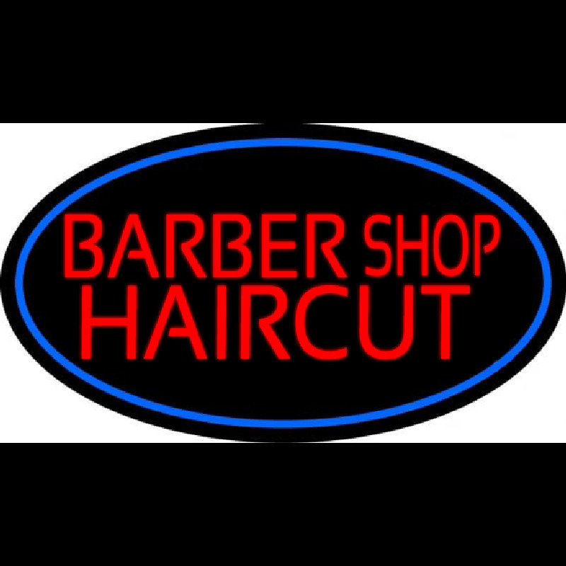 Barbershop Haircut With Blue Border Neon Sign