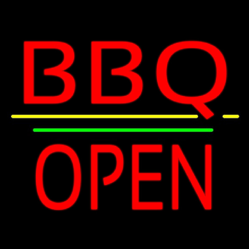 Bbq Block Open Green Line Neon Sign