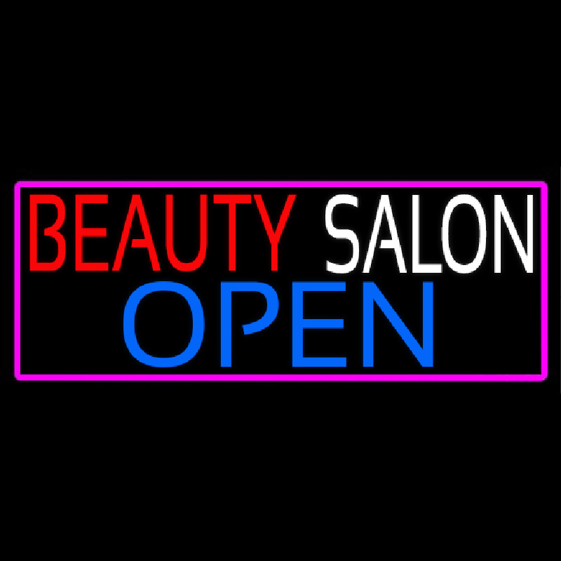 Beauty Salon Open Pink Border Neon Sign