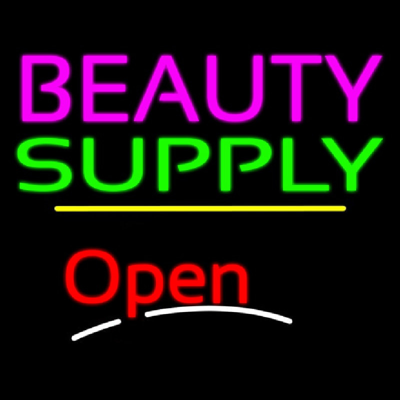 Beauty Supply Open Yellow Line Neon Sign