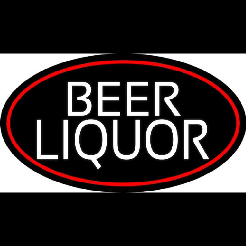 Beer Liquor Oval With Red Border Neon Sign