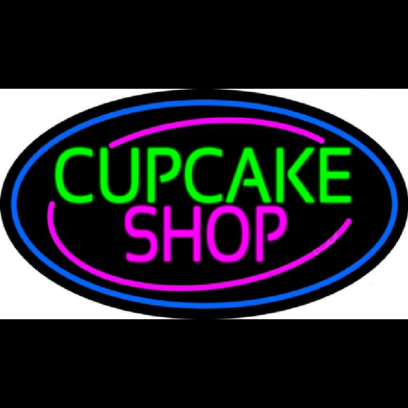 Block Cupcake Shop With Blue Round Neon Sign