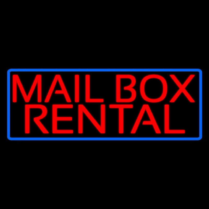 Block Mail Bo  Rental Blue Border Neon Sign