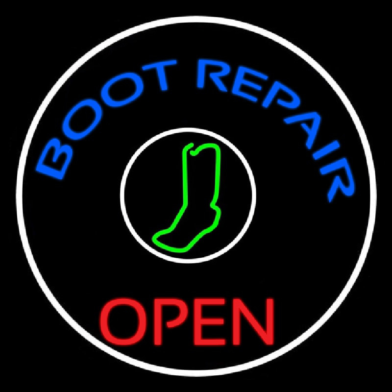 Blue Boot Repair Open Neon Sign