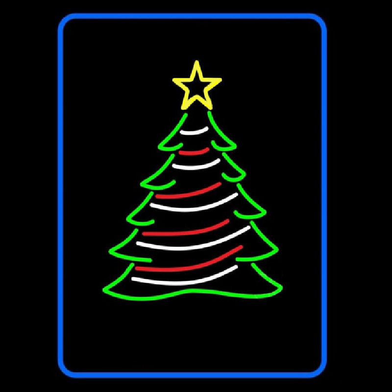 Blue Border Decorative Christmas Tree Neon Sign