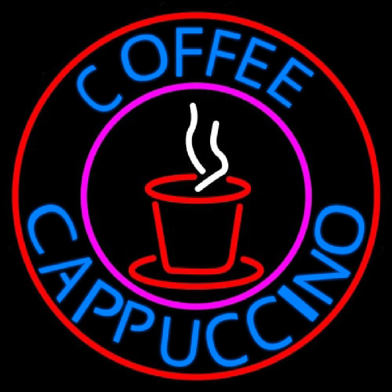 Blue Coffee Cappuccino With Red Circle Neon Sign