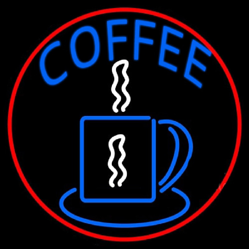 Blue Coffee Cup With Red Circle Neon Sign