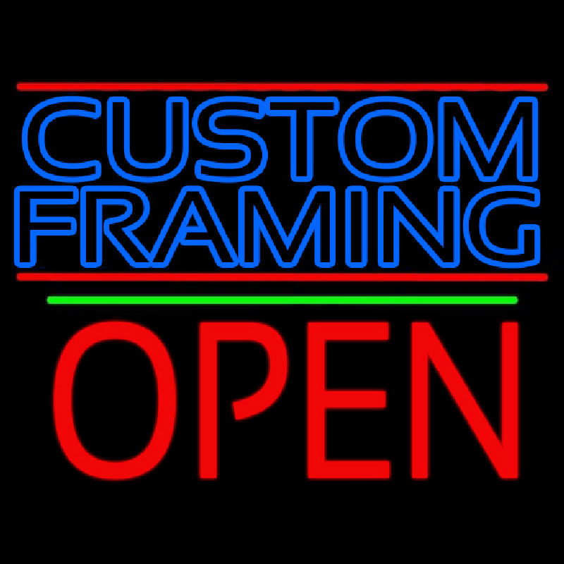 Blue Custom Framing With Lines With Open 1 Neon Sign