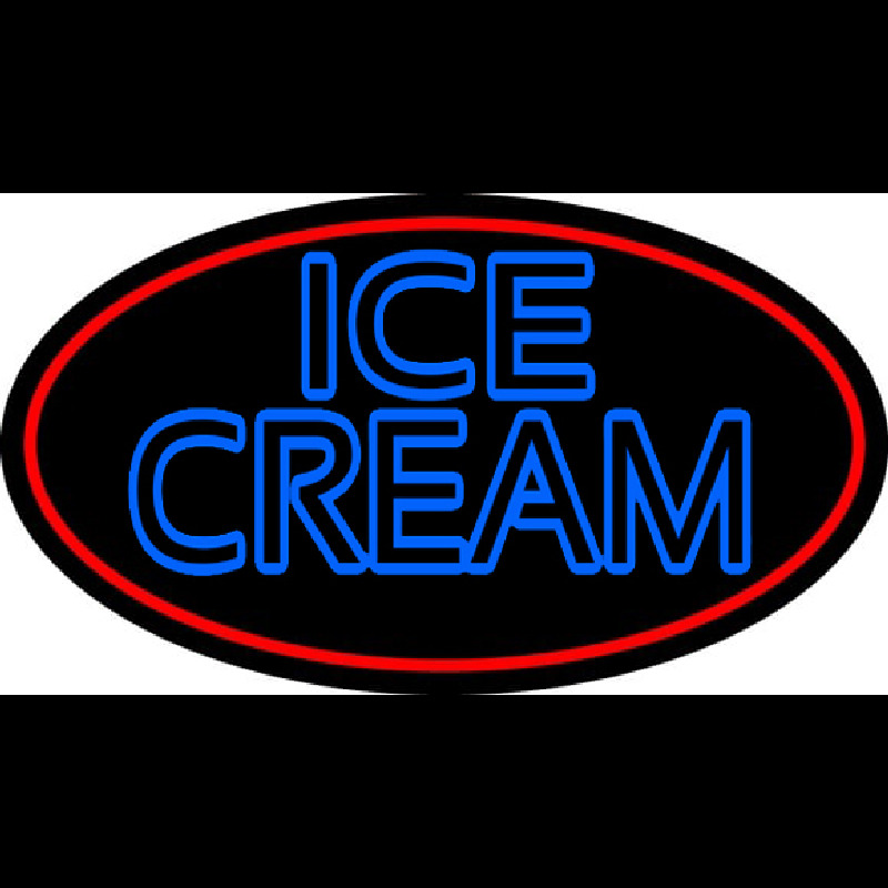 Blue Double Stroke Ice Cream With Red Oval Neon Sign