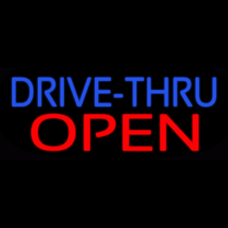 Blue Drive Thru Red Open Neon Sign
