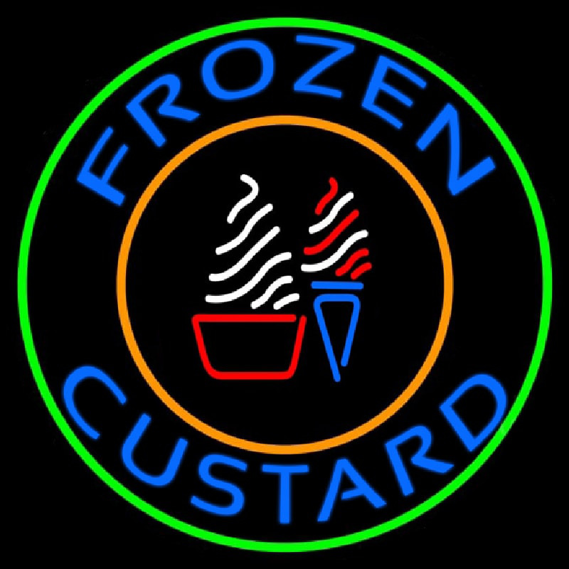 Blue Frozen Yogurt With Green Circle Logo Neon Sign