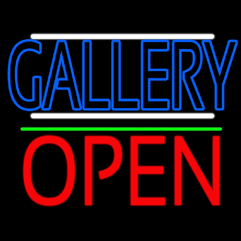 Blue Gallery With White Line With Open 1 Neon Sign