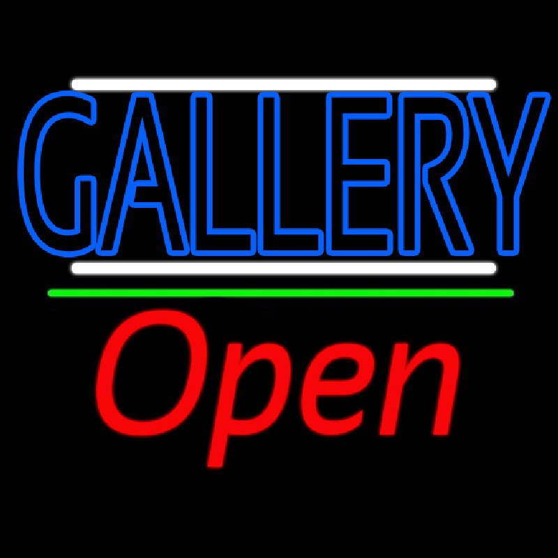 Blue Gallery With White Line With Open 2 Neon Sign