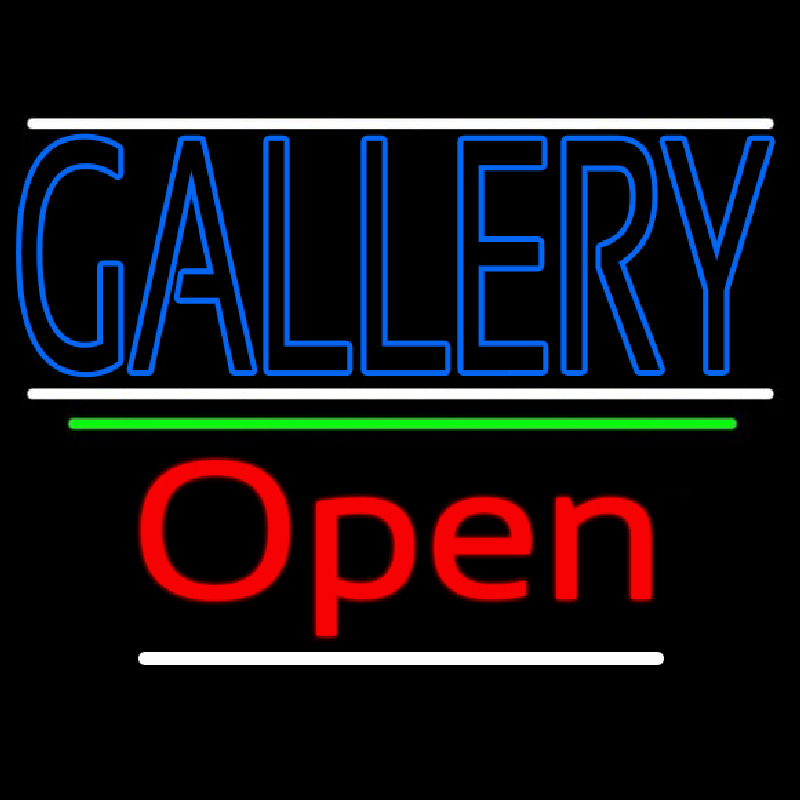 Blue Gallery With White Line With Open 3 Neon Sign