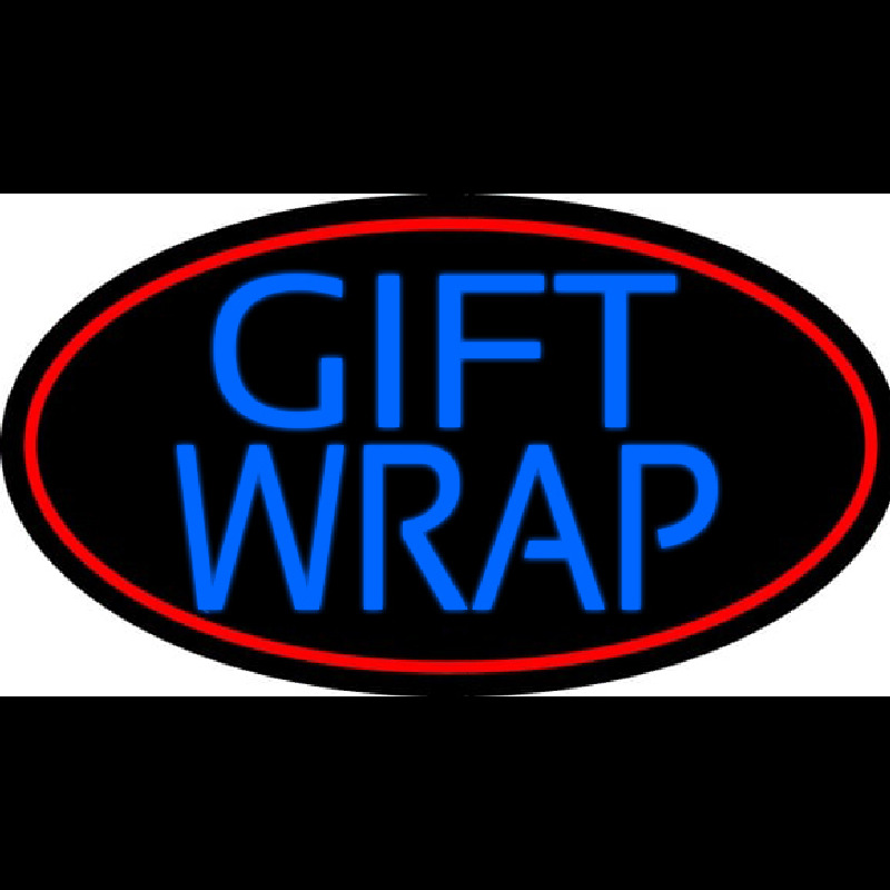 Blue Gift Wrap With Red Oval Neon Sign