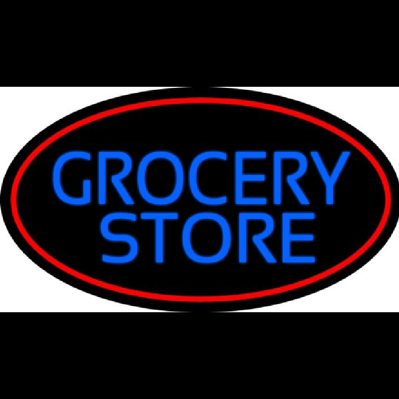 Blue Grocery Store With Red Oval Neon Sign