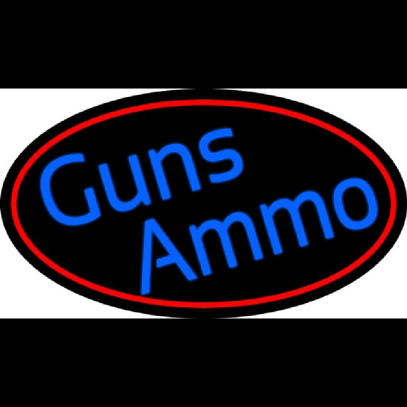 Blue Gun Ammo With Red Oval Neon Sign