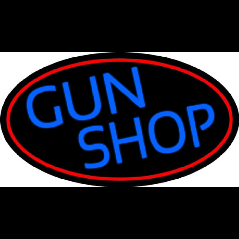 Blue Gun Shop With Red Round Neon Sign