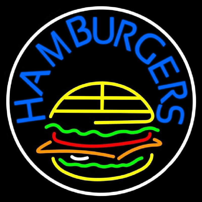 Blue Hamburgers Circle Neon Sign