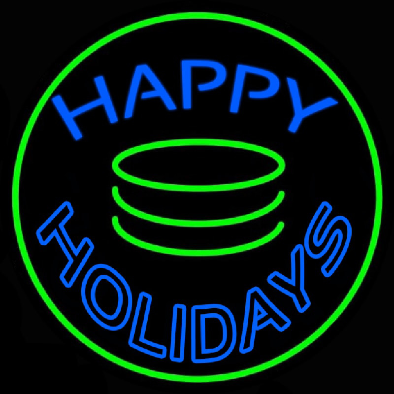 Blue Happy Holidays Block Neon Sign