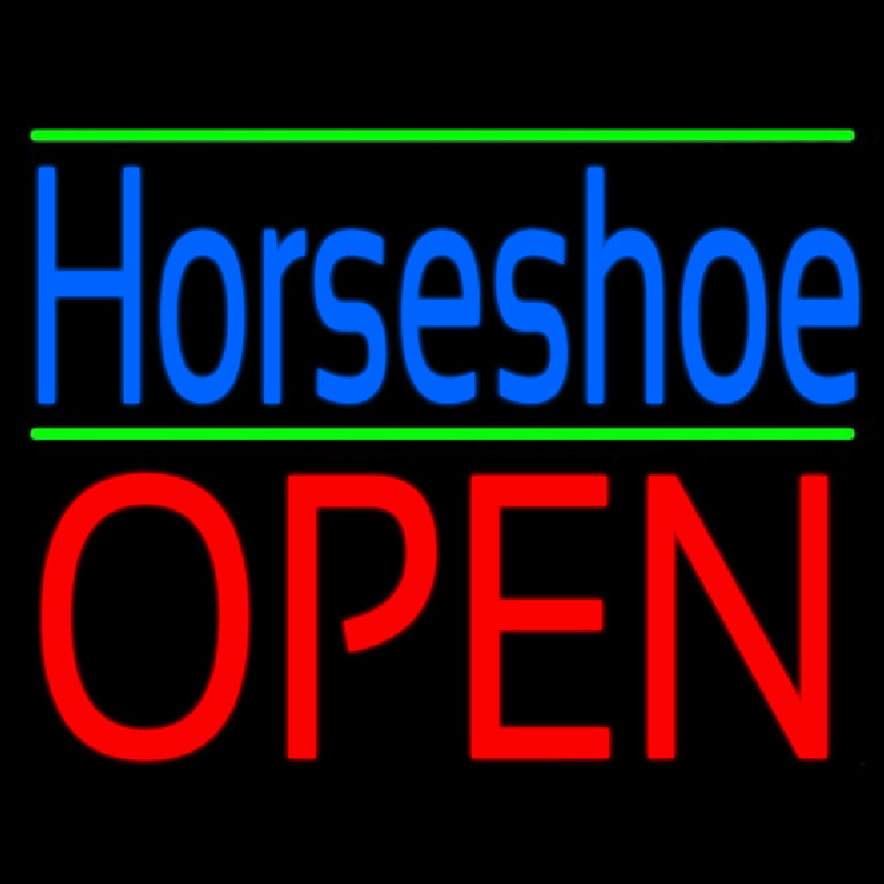Blue Horseshoe Open Green Line Neon Sign