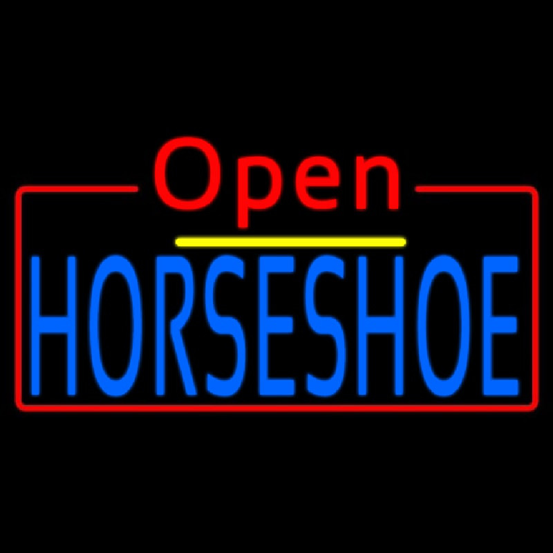 Blue Horseshoe Open Neon Sign