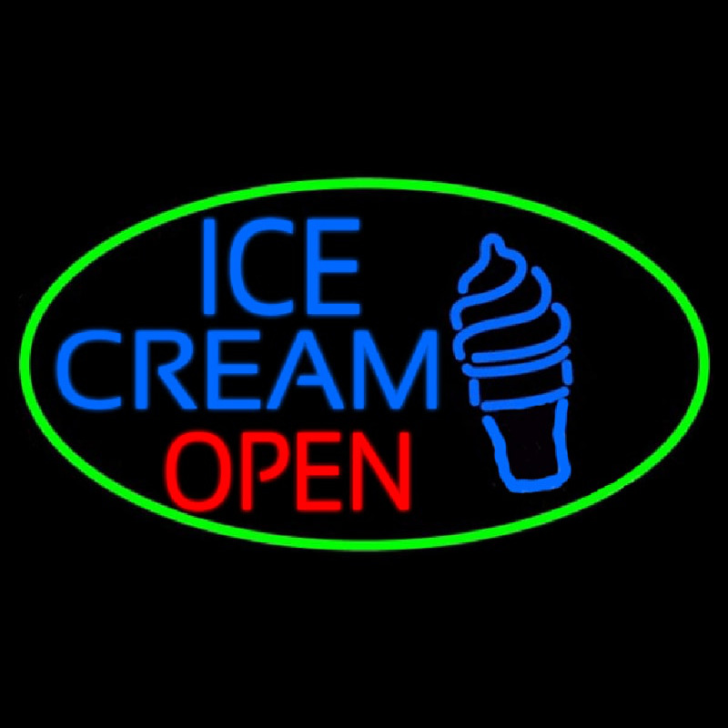 Blue Ice Cream Open With Green Oval Neon Sign