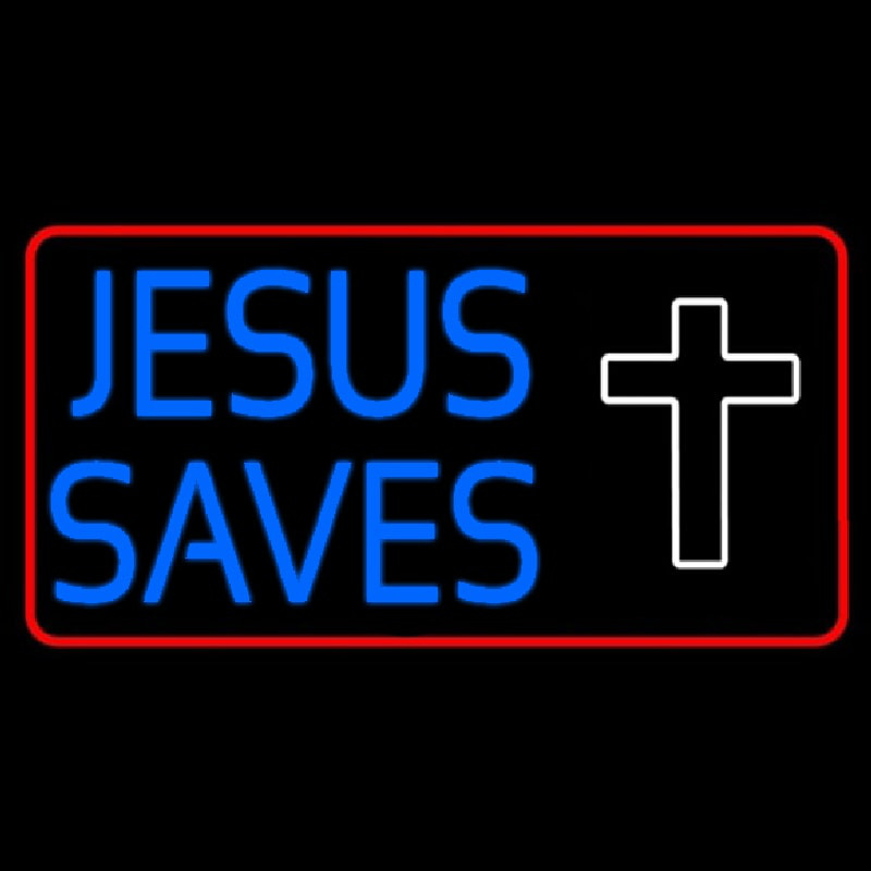 Blue Jesus Saves White Cross Neon Sign