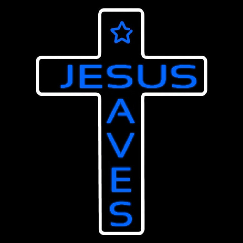 Blue Jesus Saves White Cross With Border Neon Sign