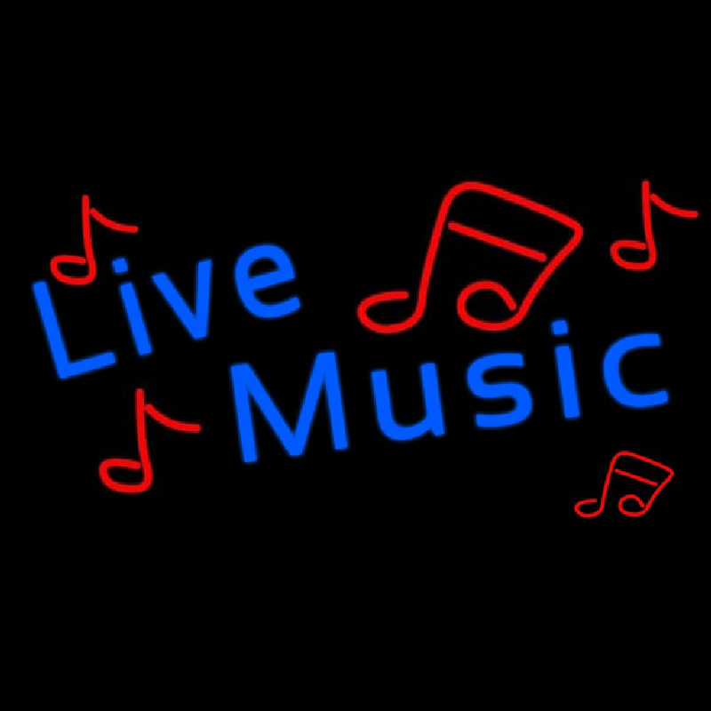 Blue Live Music Red Notes Neon Sign