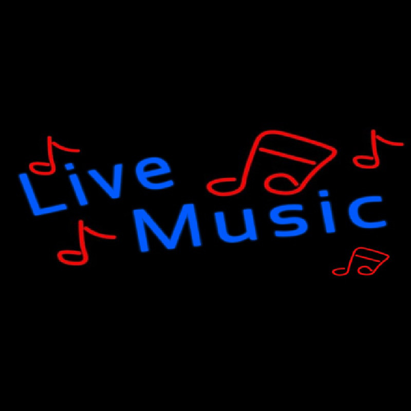 Blue Live Music With Red Notes Neon Sign