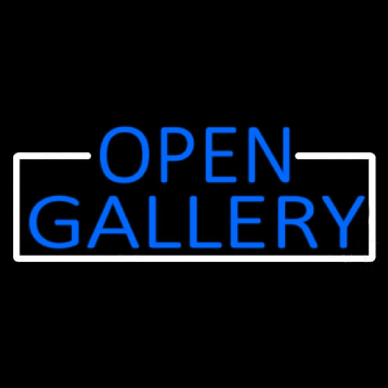 Blue Open Gallery With White Border Neon Sign