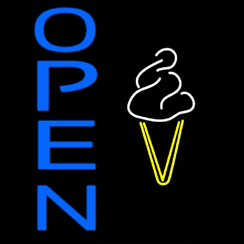 Blue Open Ice Cream Cone Neon Sign