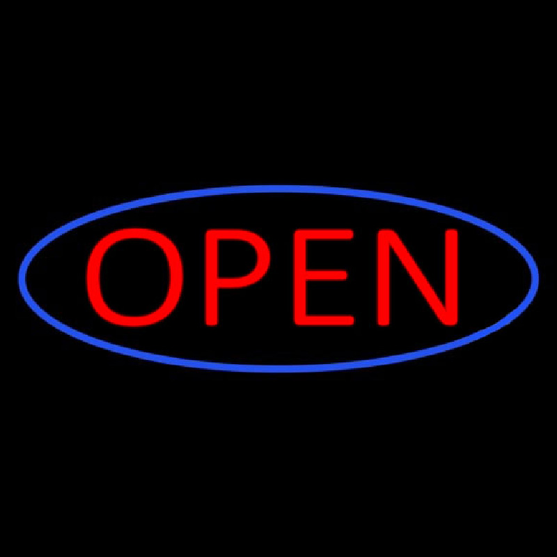 Blue Open With Red Oval Border Neon Sign
