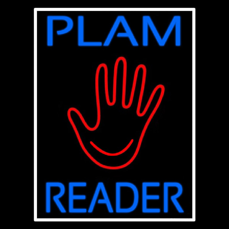 Blue Palm Reader White Border Neon Sign