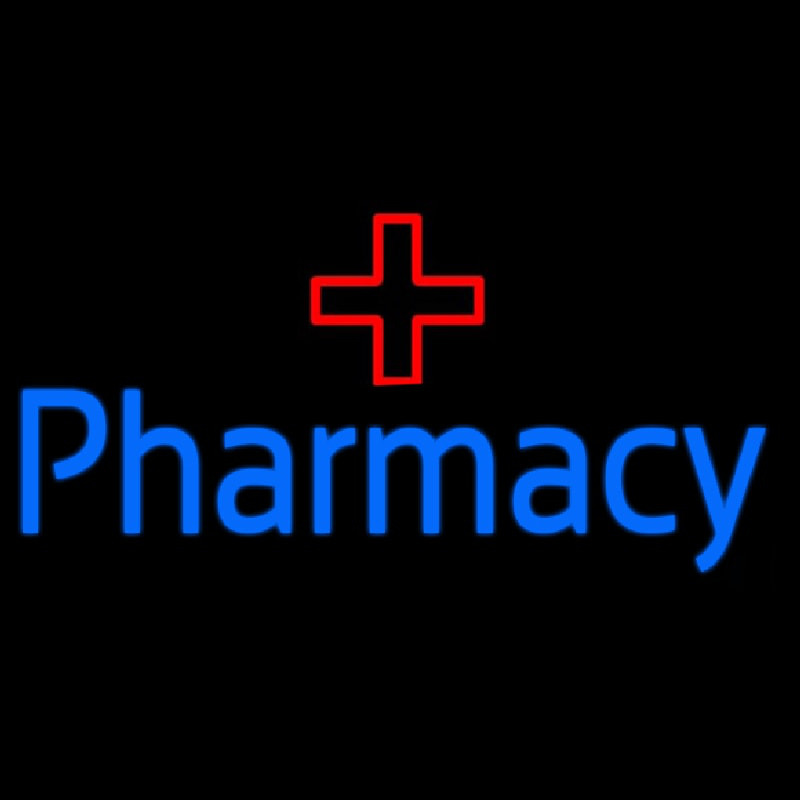 Blue Pharmacy With Medical Logo Neon Sign