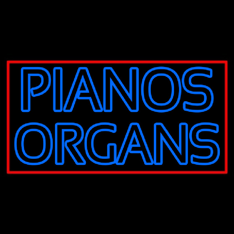 Blue Pianos Organs Block Red Border Neon Sign